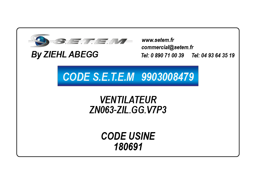 9903008480-VENTILATEUR ZIEHL ABEGG ZN063-ZIL.GG.V7P3 *180691*