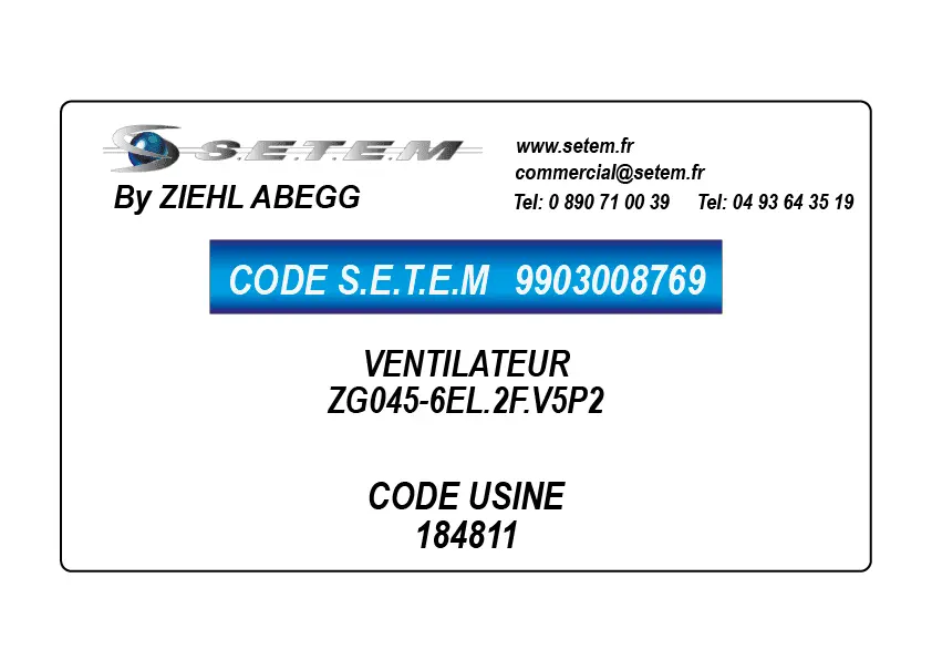 9903008770-VENTILATEUR ZIEHL ABEGG ZG045-6EL.2F.V5P2 *184812*