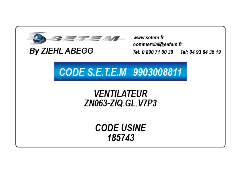 9903008812-VENTILATEUR ZIEHL ABEGG ZN063-ZIQ.GL.V7P3 *185744*