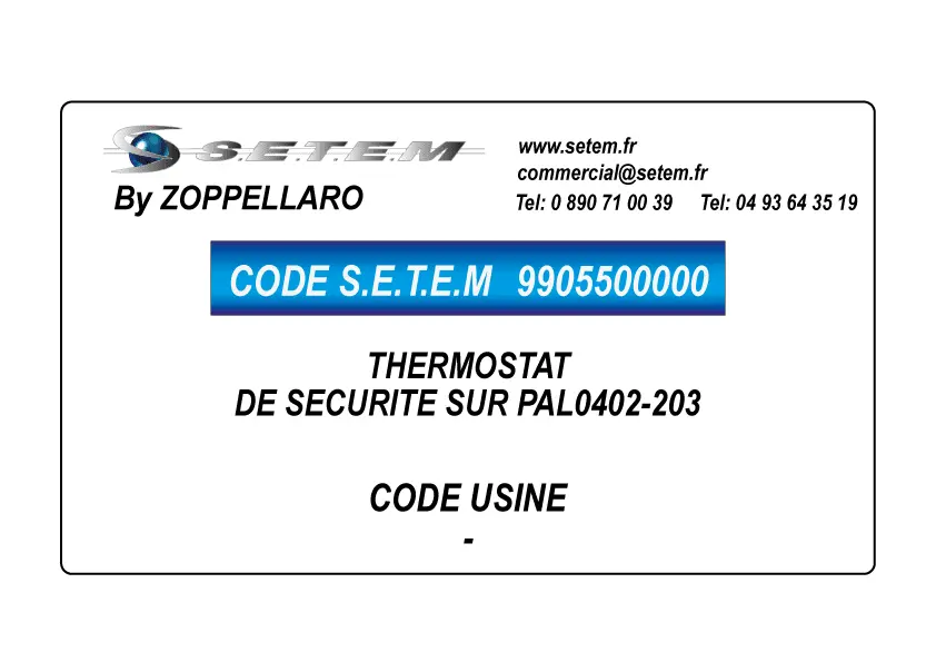 9905500000-THERMOSTAT ZOPPELLARO DE SECURITE SUR PAL0402-203